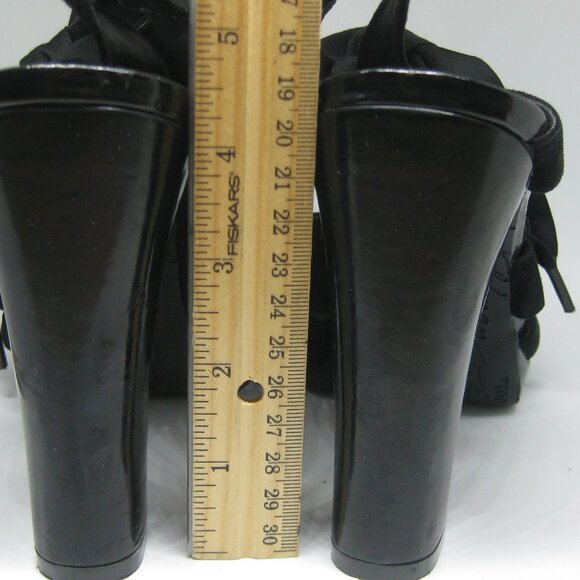 Beverly Feldman Lace-up, Peep toe caged heels, black, size 10M - Picture 5 of 12